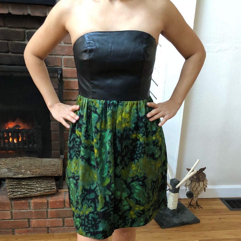 Pleather and Chiffon strapless dress